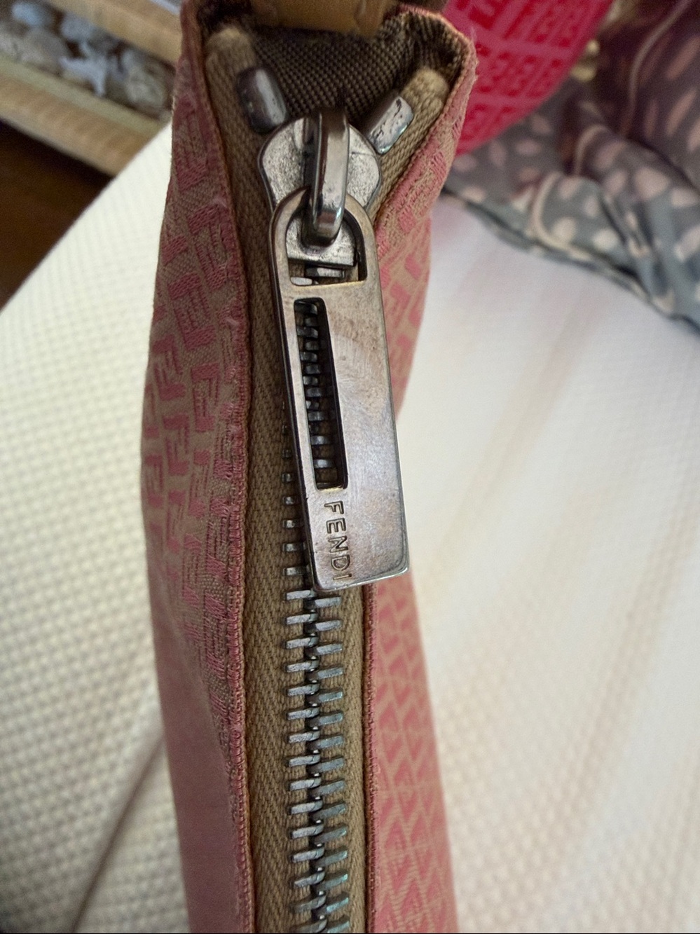 Fendi Pink Zucca Croissant Shoulder Bag with Tan Trim - Picture 12 of 12